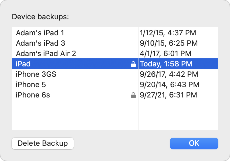 Deleting local iOS backups