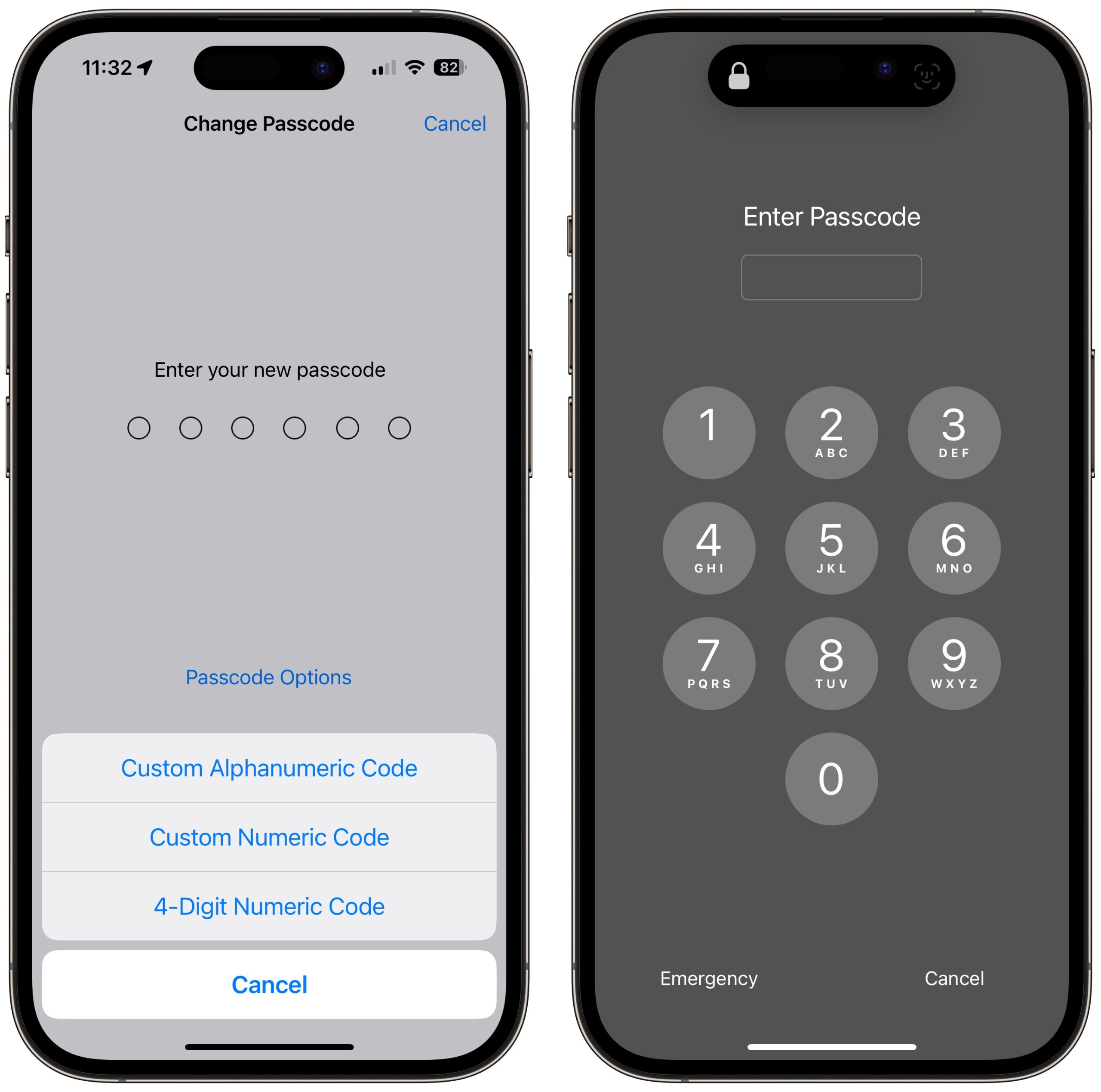 iPhone passcode options