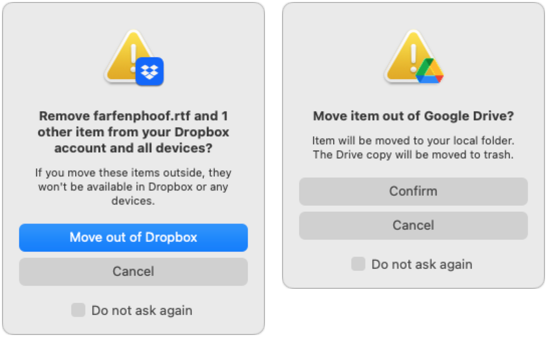 Dropbox and Google Drive move warnings