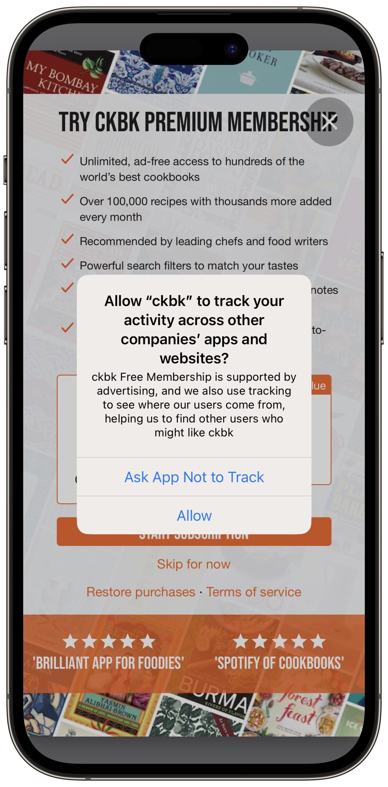 App Tracking dialog