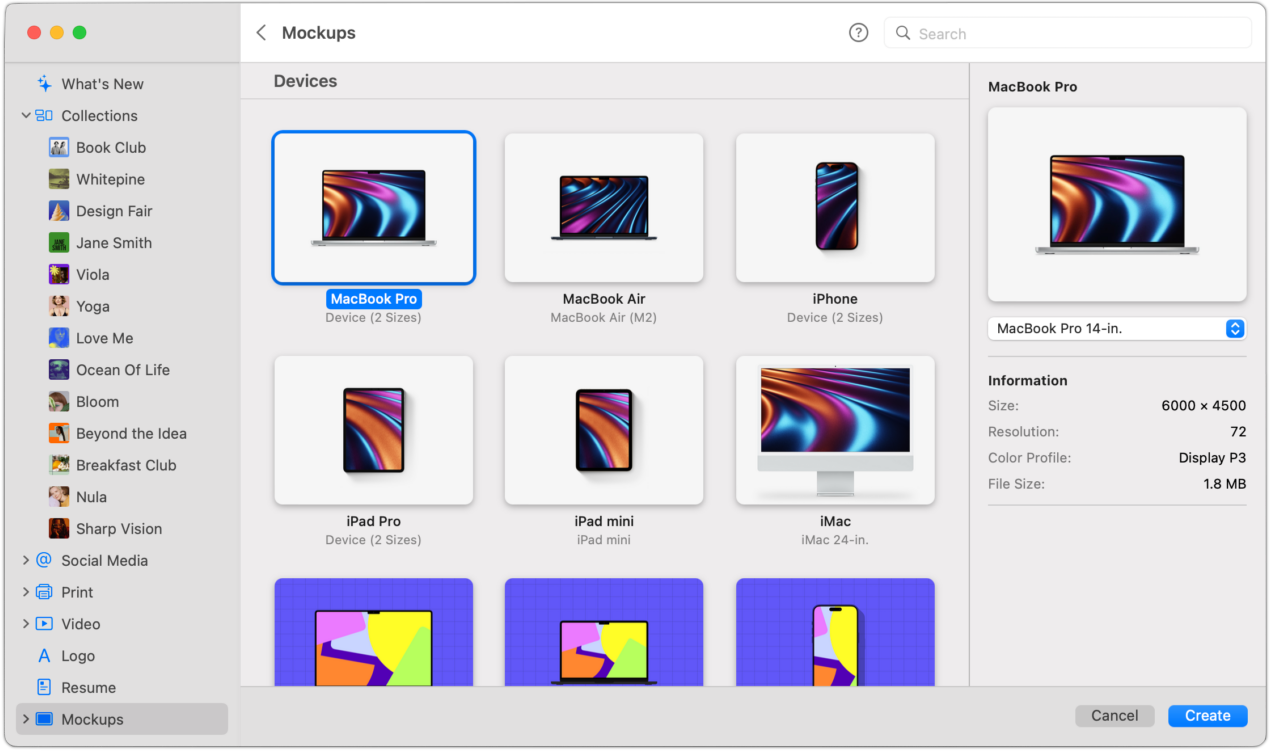 Apple device mockups in Pixelmator Pro 3.3.2