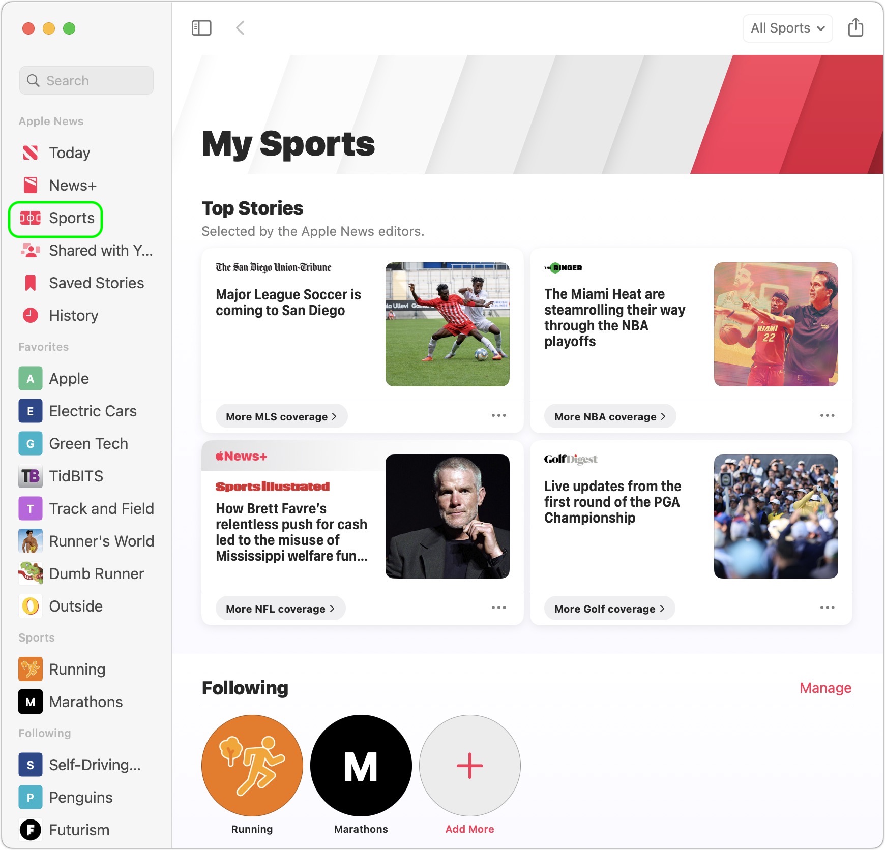 Sports in Apple News
