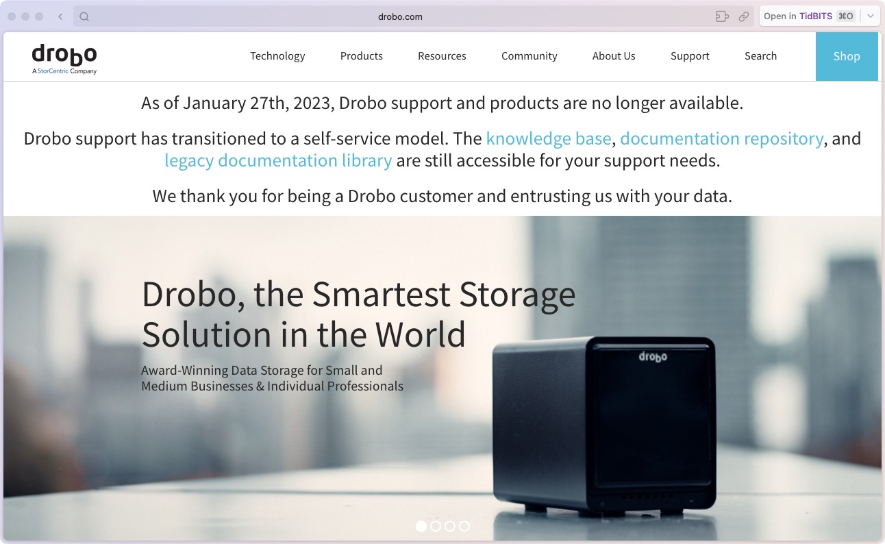 Drobo website statement