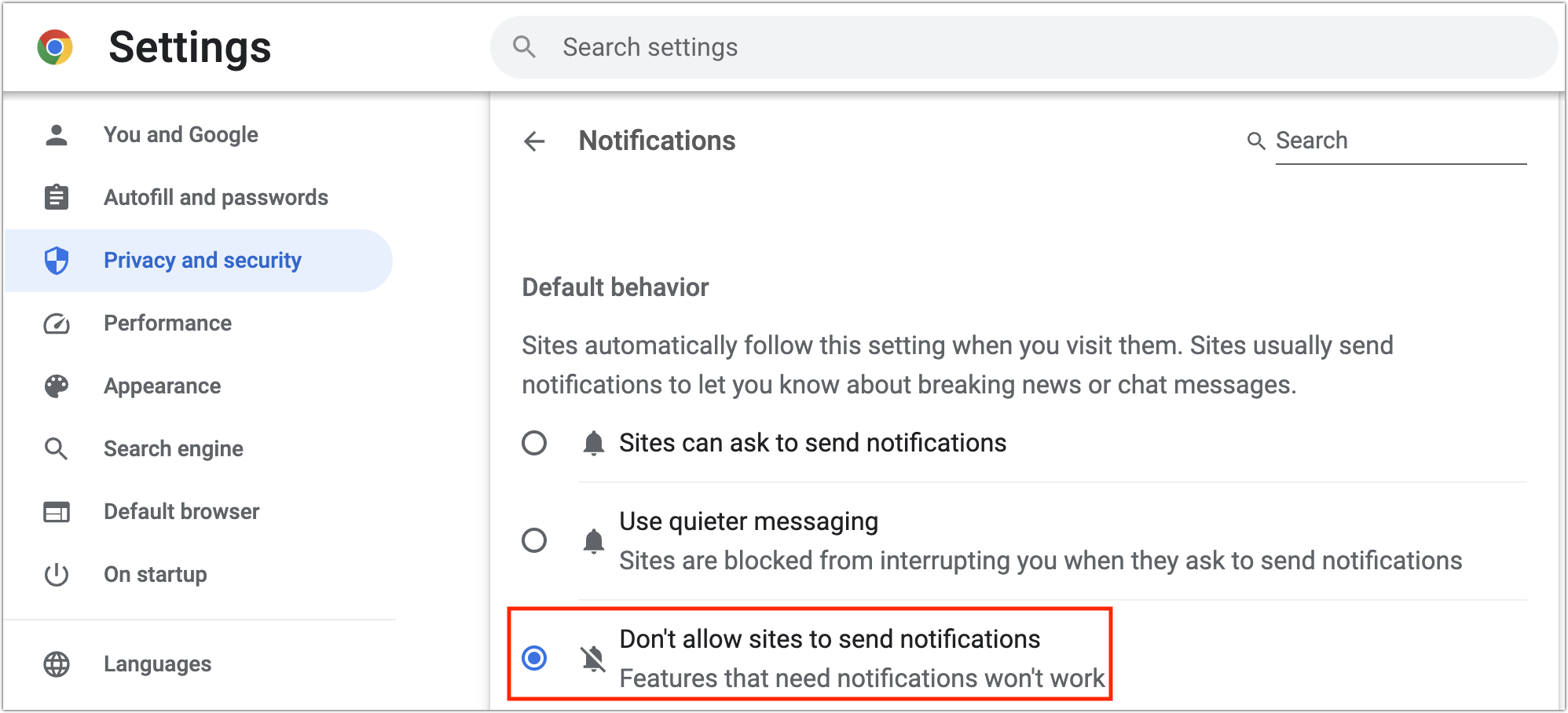 Disable notifications in Chrome