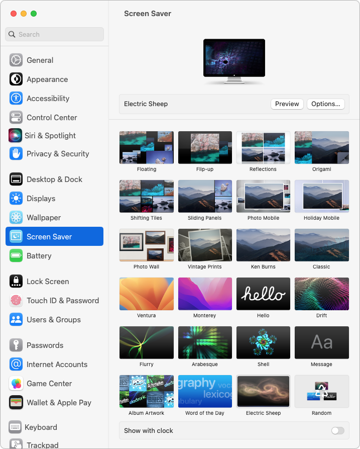 Screen savers in macOS Ventura