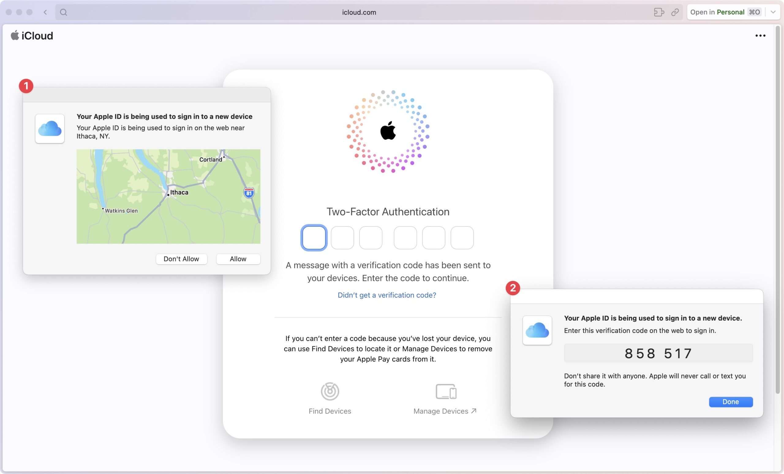 Apple two-factor authentication for iCloud.com