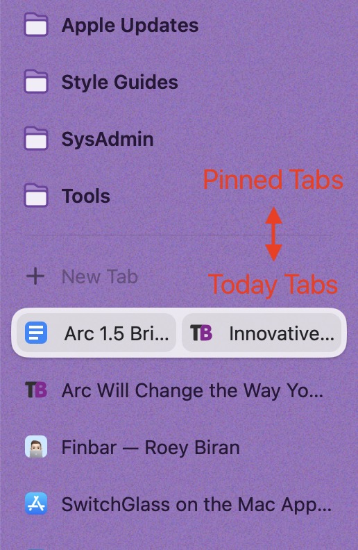 Arc's pinned and Today tabs