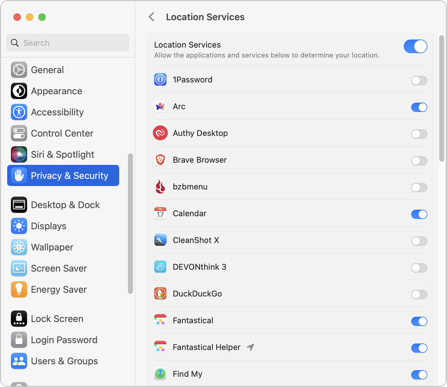 Location Services in macOS 13.5.1
