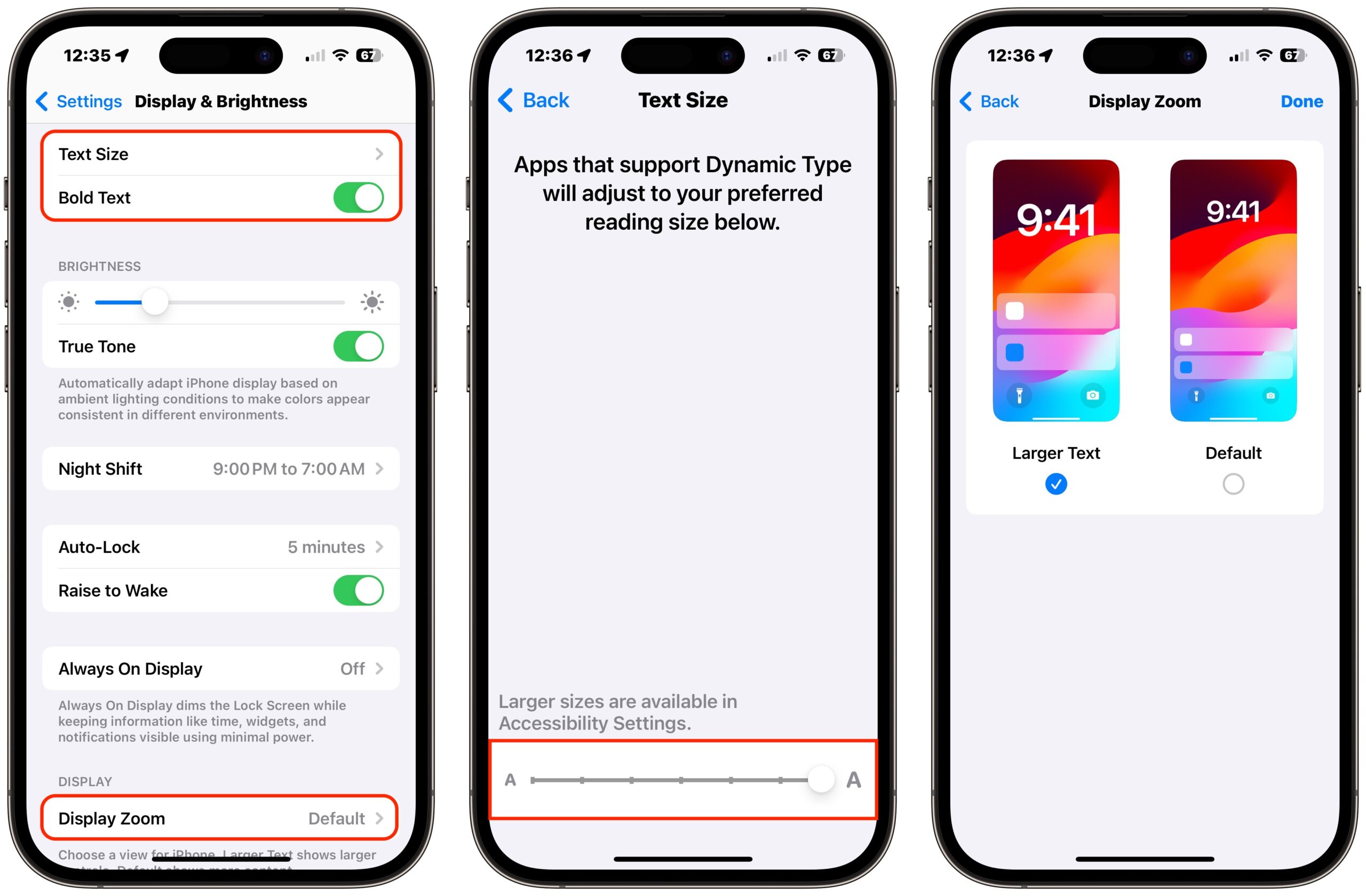 Display & Brightness settings to make the iPhone more readable