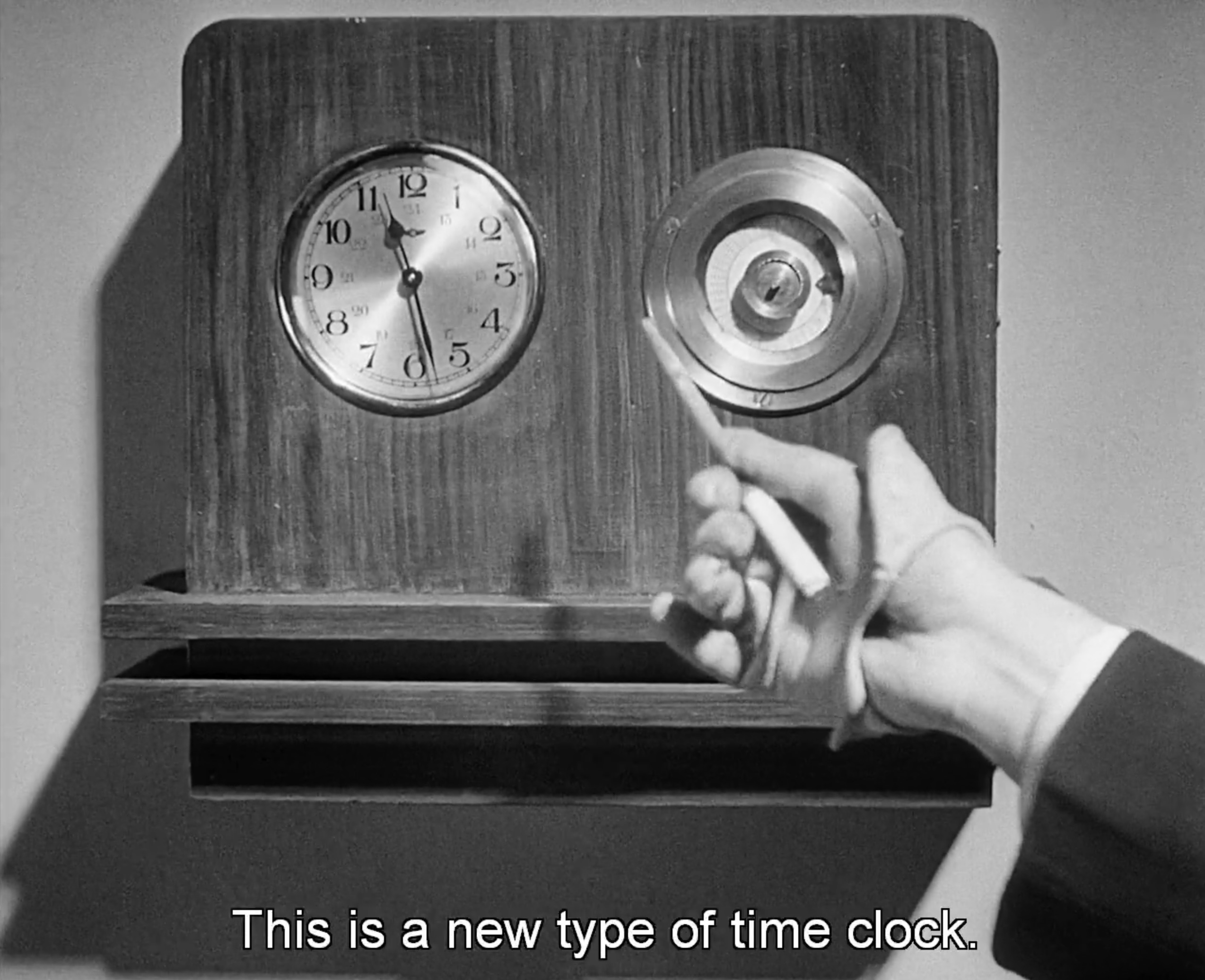 Still image from M, showing a security clock