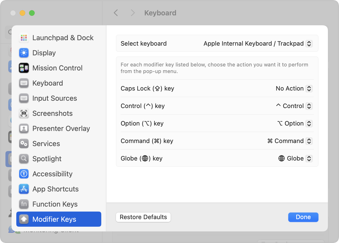 Remapping modifier keys