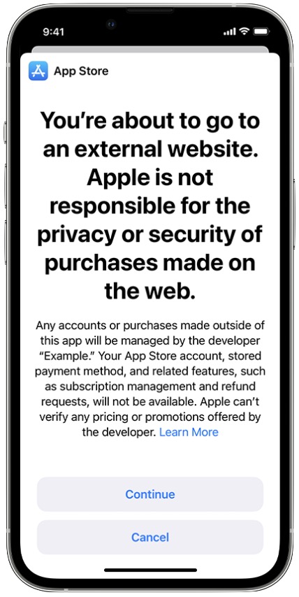 Waarschuwing in App Store bij externe betaling