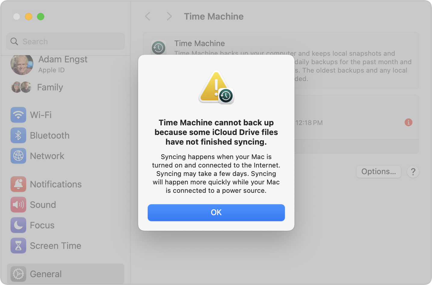 Time Machine error with iCloud Drive syncing