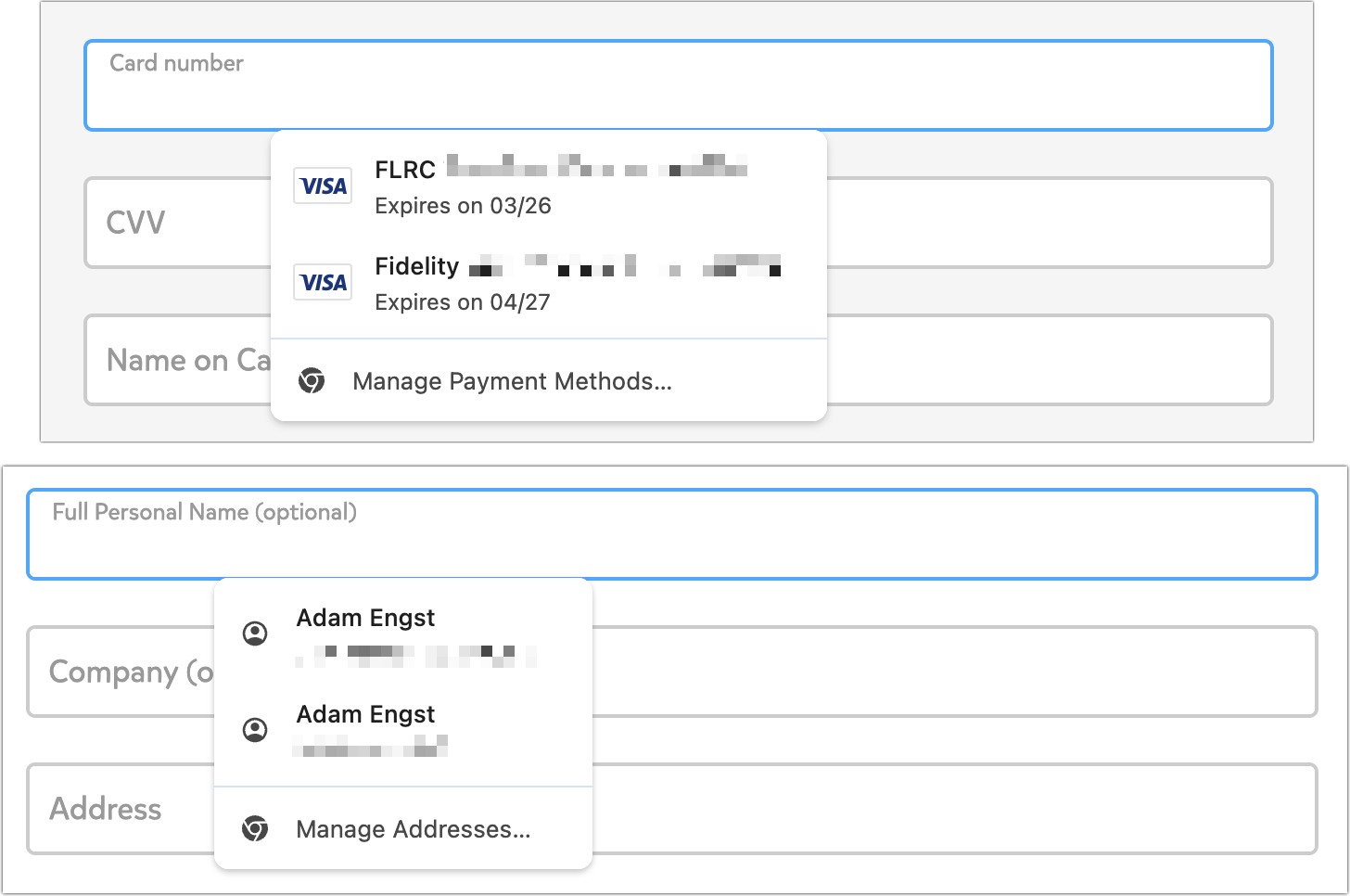 Chromium browsers autofilling payment and address info