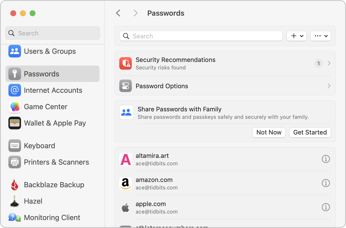 iCloud Passwords in System Settings