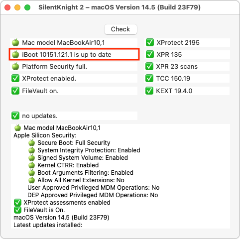 Silent Knight showing firmware version